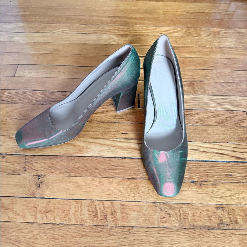 Maryam Nassir Zadeh Iridescent Green and Pink Heels